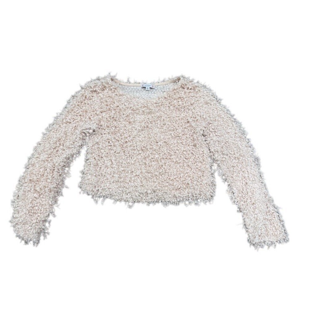 L L Love Sweater Womens Size M Beige Shaggy Textured Eyelash Knit Cropped